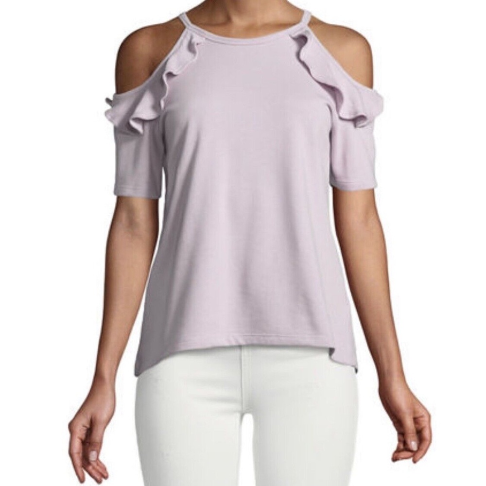 Cold Shoulder Ruffle Tee Neiman Marcus Sz L